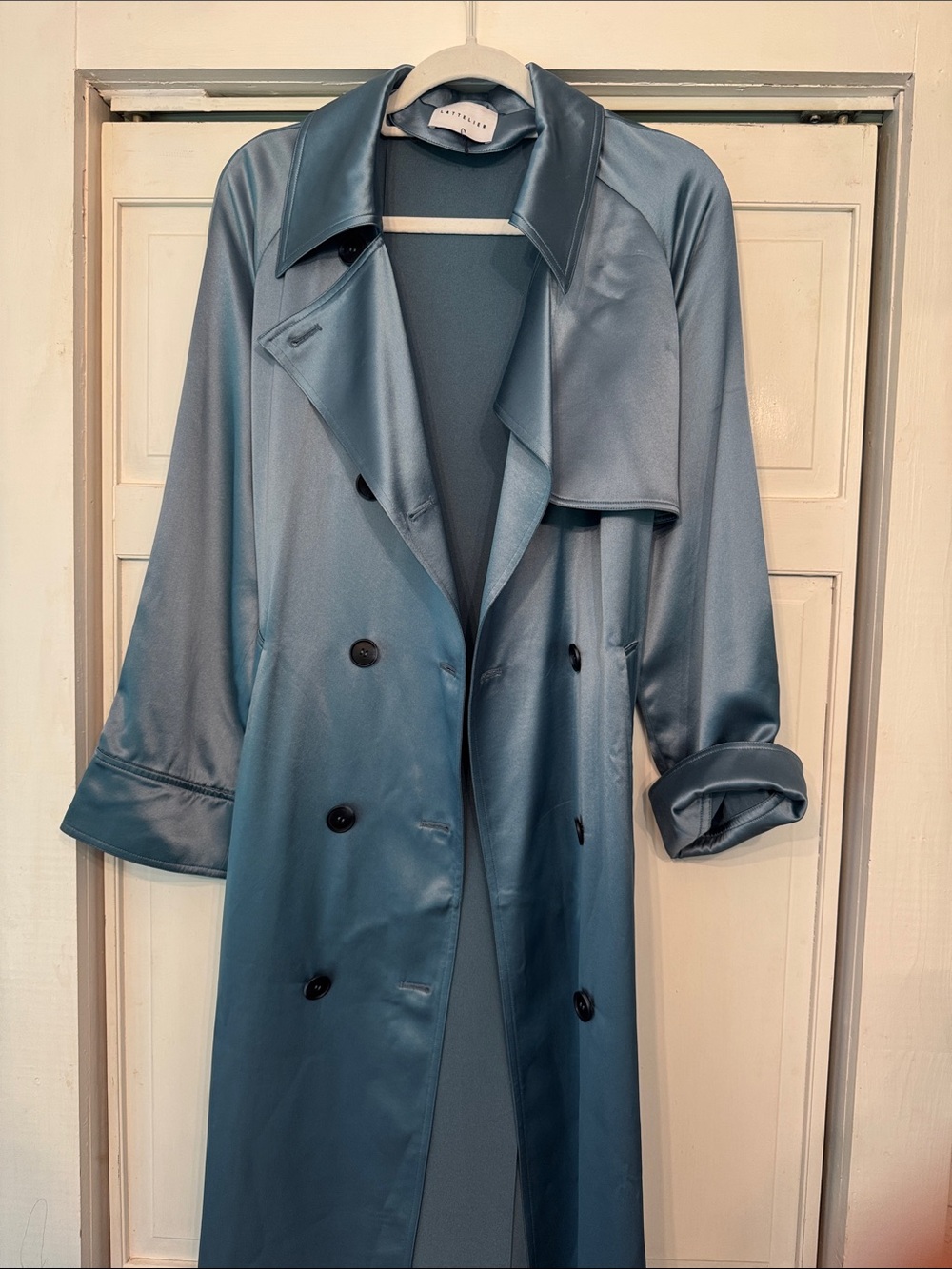 Slate Blue Double-Breasted Trench Coat by Unknown